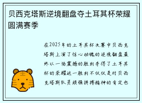 贝西克塔斯逆境翻盘夺土耳其杯荣耀圆满赛季 贝西克塔斯逆境翻盘夺土耳其杯荣耀圆满赛季